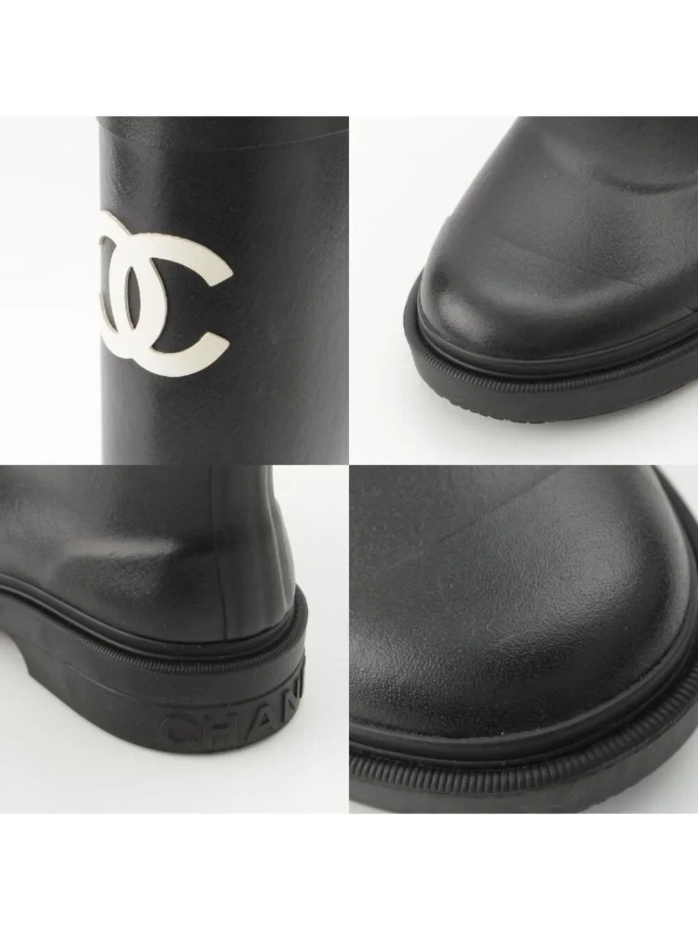 Chanel Rubber CC Logo Rain Shoes Boots Black